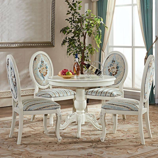 Wood Victorian Round Dining Table Rubberwood Table With Pedestal Base - White-Silver 35.4l X 35.4w X 29.5h Without Chairs