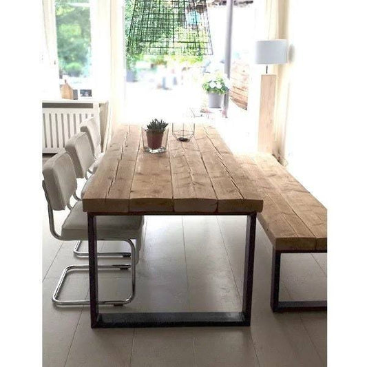 Wood Table And Bench, Rustic Dining Table, Wood Kitchen Table With Metal Legs, Farmhouse Dine Table, High Quality Table