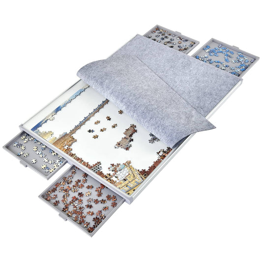 1500 Piece Non-Wood Jigsaw Puzzle Board With Drawers And Felt Fabric Cover Mat, Portable Puzzle Table For Adults, Puzzle Tray, Large Size: 35×26