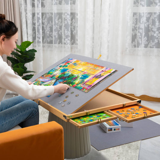 1500 Piece Puzzle Board With Drawers And Cover, 25 X 34 Portable Jigsaw Puzzle Table, Adjustable Puzzle Tables For Adults And Children, Puzzle