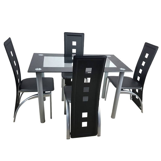 110cm Dining Table Set Tempered Glass Dining Table With 4pcs Chairs - Transparent & Black