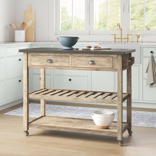 Wooden Kitchen Cart With Metal Sand & Stable