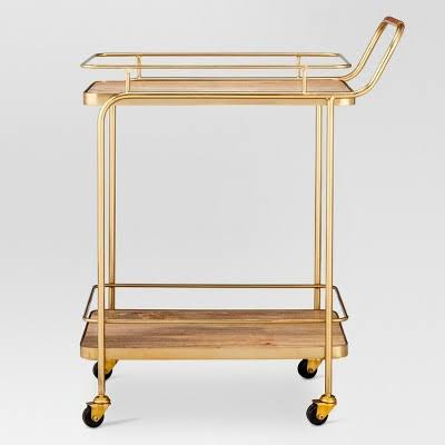 Wood, And Leather Bar Cart - Gold -