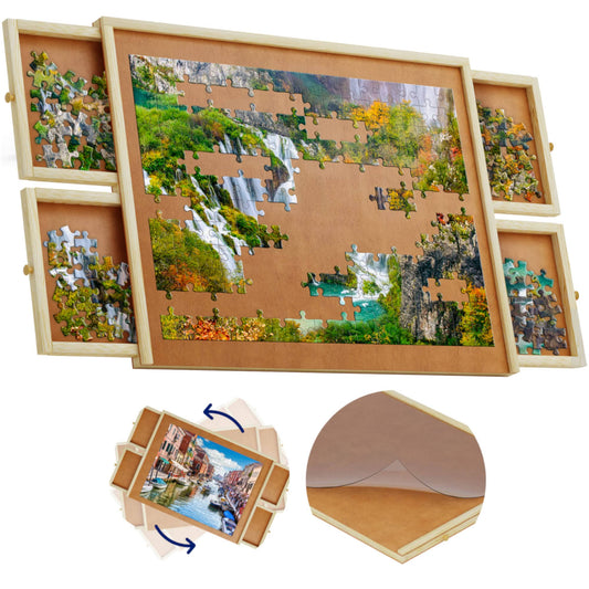 1500 Piece Wooden Jigsaw Puzzle Table 4 Drawers Rotating Puzzle Board